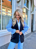 BLAZER JADA ZWART MET BLAUW GESTREEPTE MOUWEN