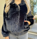 FAUX FUR JAS LINA ZWART