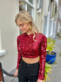 TOP MINKA CROPPED MET PAILLETTEN BORDEAUXROOD