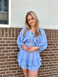 SET ROOS BLAUW LUREX RUFFLE