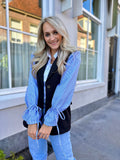 BLAZER JADA ZWART MET BLAUW GESTREEPTE MOUWEN