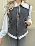 GILET IZZY GRIJS MET DENIM EN TEDDY