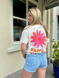 T - SHIRT HAPPY VIBES ORANJE ROZE