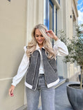 GILET IZZY GRIJS MET DENIM EN TEDDY