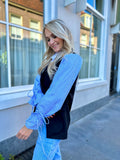 BLAZER JADA ZWART MET BLAUW GESTREEPTE MOUWEN