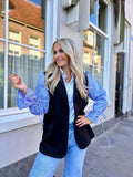 BLAZER JADA ZWART MET BLAUW GESTREEPTE MOUWEN